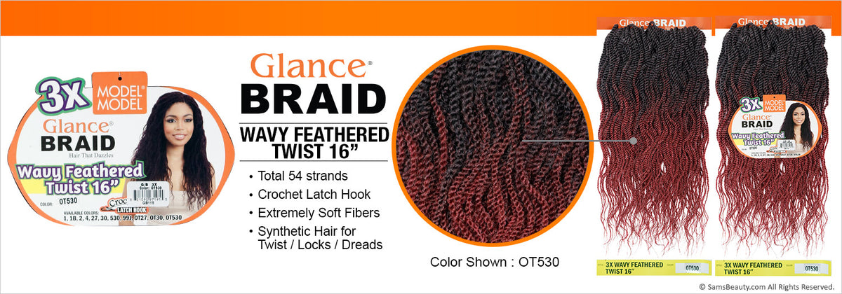 MODEL MODEL SYNTHETIC HAIR CROCHET BRAIDS GLANCE 3X WAVY FEATHERED TWIST 16"