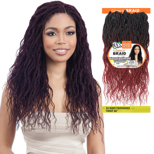 MODEL MODEL SYNTHETIC HAIR CROCHET BRAIDS GLANCE 3X WAVY FEATHERED TWIST 16"