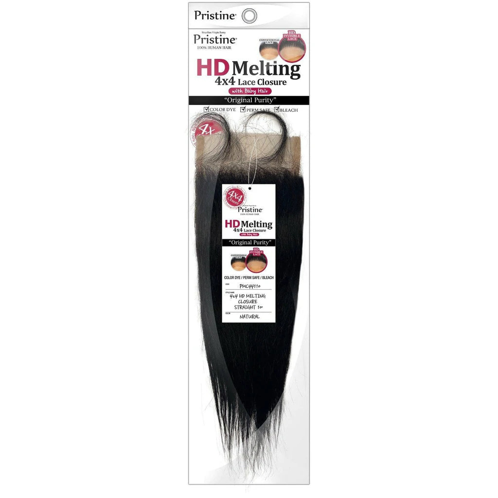 PRISTINE: 4X4 HD MELTING LACE CLOSURE 100% HUMAN HAIR